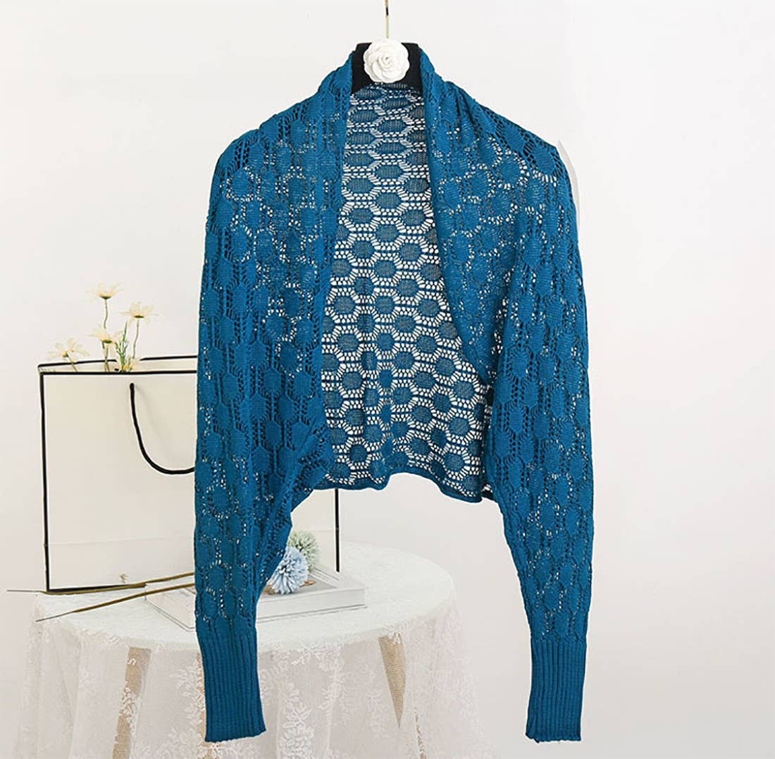 Fennco Styles - Vendita all'ingrosso Cardigan - Donna - Maglione bolero all'uncinetto traforato con maniche lunghe4