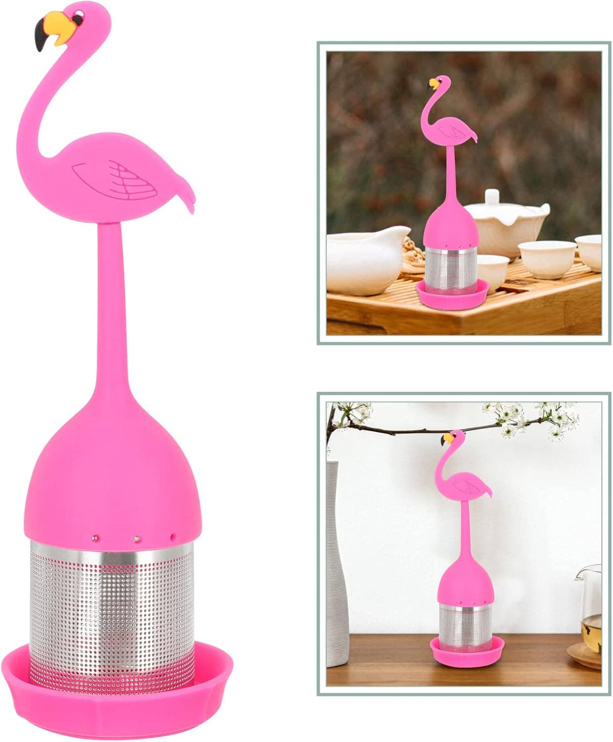 Magnifique Hearts - Wholesale Tea Strainer/Infuser - Flamingo Silicone Tea Infuser with Stainless Steel Mesh1