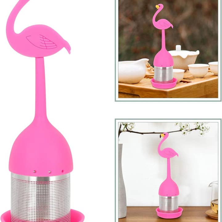 Magnifique Hearts - Wholesale Tea Strainer/Infuser - Flamingo Silicone Tea Infuser with Stainless Steel Mesh1