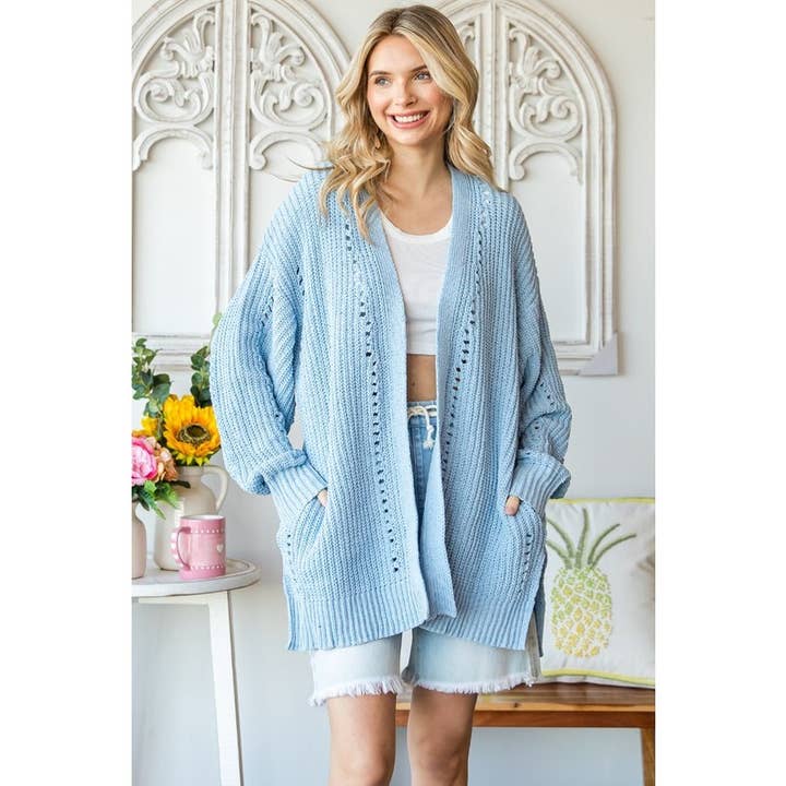 Sheer Texture Open Front Knit Cardigan for wholesale by Veveret