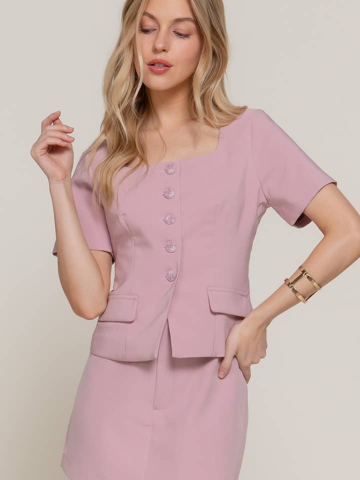 Long Sleeve Square Neck Line Fitted Blazer for wholesale by Active Basic | Active USA