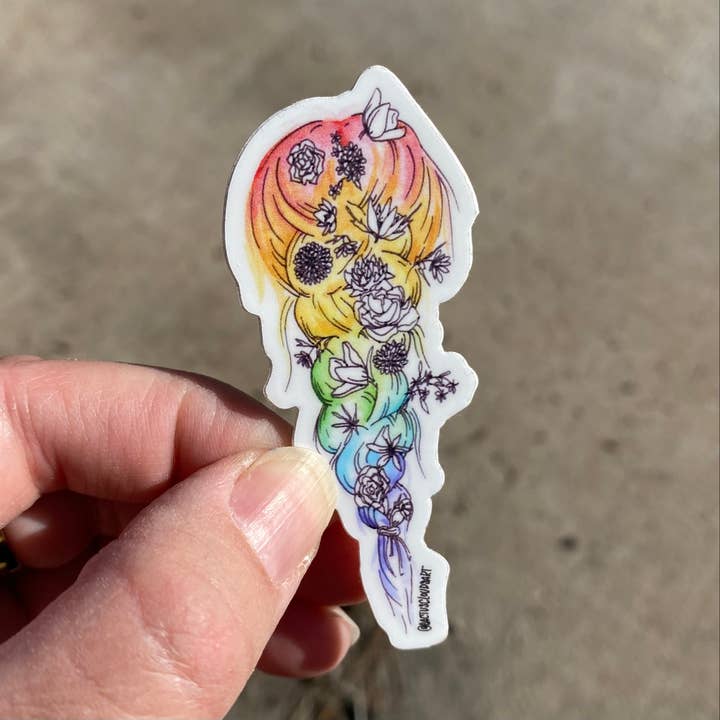 Autocollant en vinyle Rainbow Braid pour la vente par Cactus Clouds Art