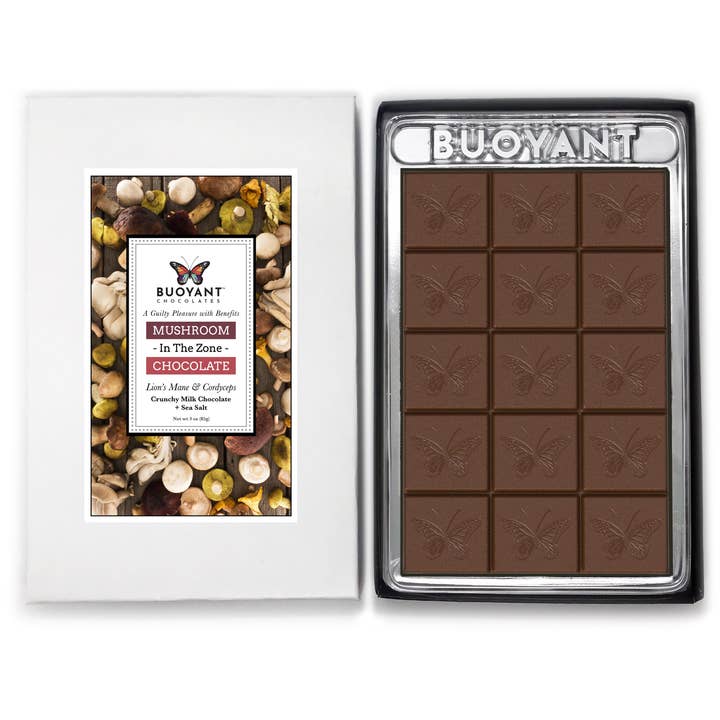 Buoyant Chocolates & Confections - Vente Barre chocolatée - DANS LA ZONE : Barres de chocolat aux champignons Lion's Mane & Cordyceps