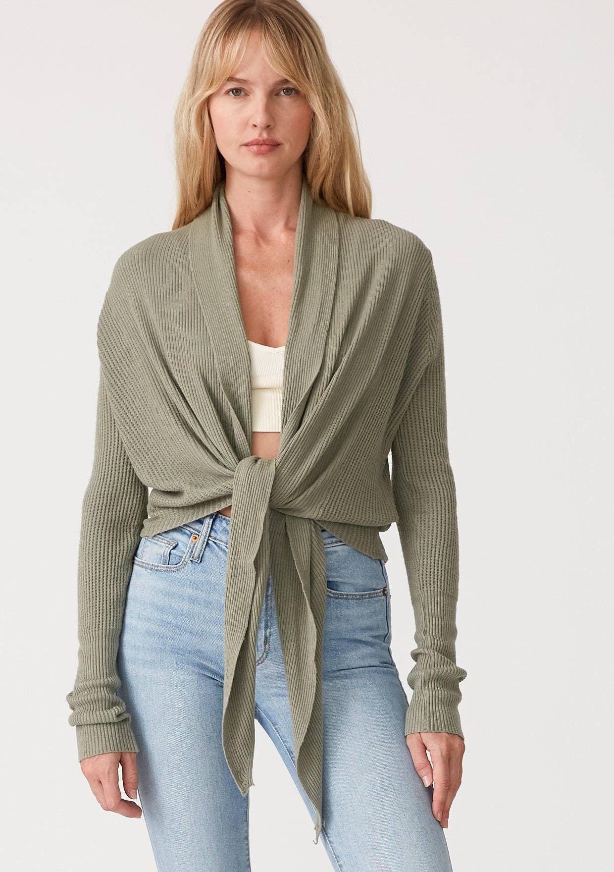 Lovestitch - Wholesale Cardigan - Women's - Waffle Knit Long Sleeve Tie Front Cardigan62