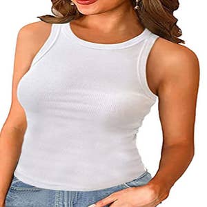 Organic Cotton Tank Tops for Women - Basic, Fitted, Sleeveless High Neck Ribbed  Tank Tops for Women - Racerback Tank Tops for Women - White -S at   Women's Clothing store
