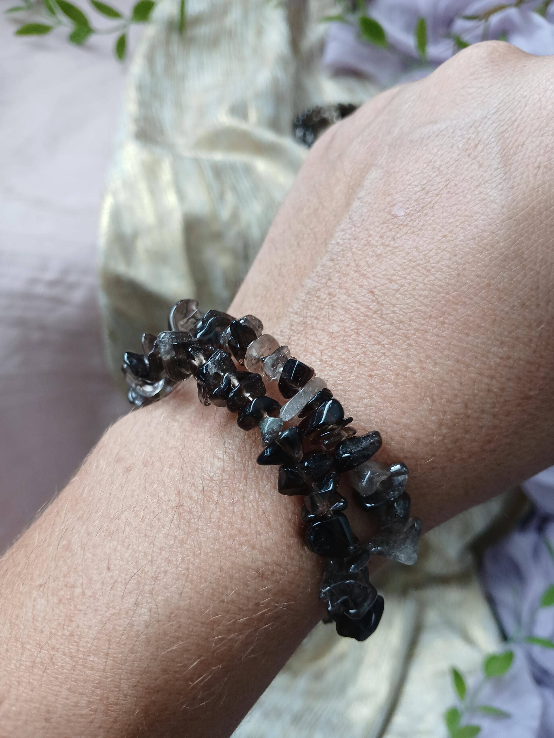 moon and mantras - Wholesale Beaded Bracelet - Smoky Quartz Adjustable Memory Wire Beaded Bracelet4