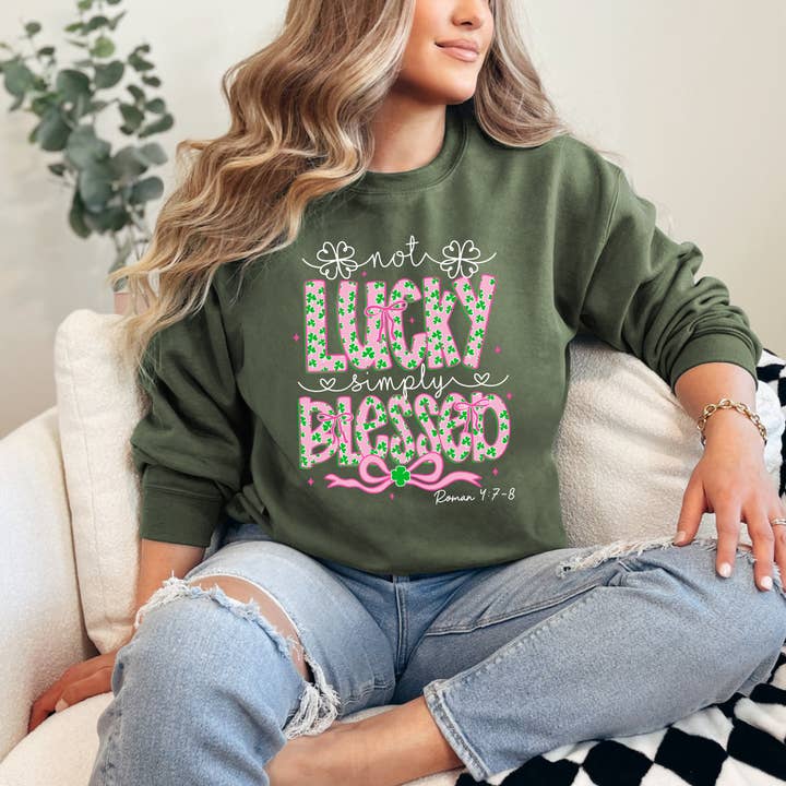 CMD Wholesale - Wholesale Graphic Sweatshirt - Unisex - Not Lucky Simply Blessed Sweatshirt0