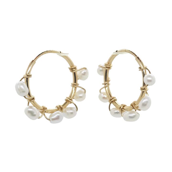 Gold Freshwater Pearl Hoops for wholesale by VIXIN Collection