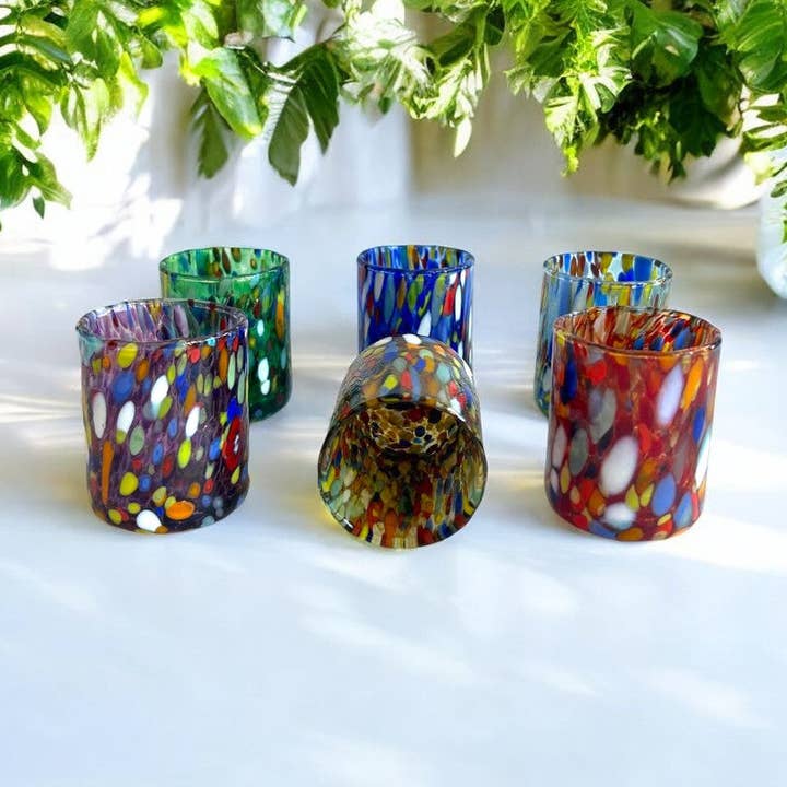 Hand-Blown and Handcrafted Glass SHOT Glasses for Tequila with Murano Murrine The Colors of Murano Model SHOT 70 ml. Made in Italy for wholesale by Mazzega Art & Design