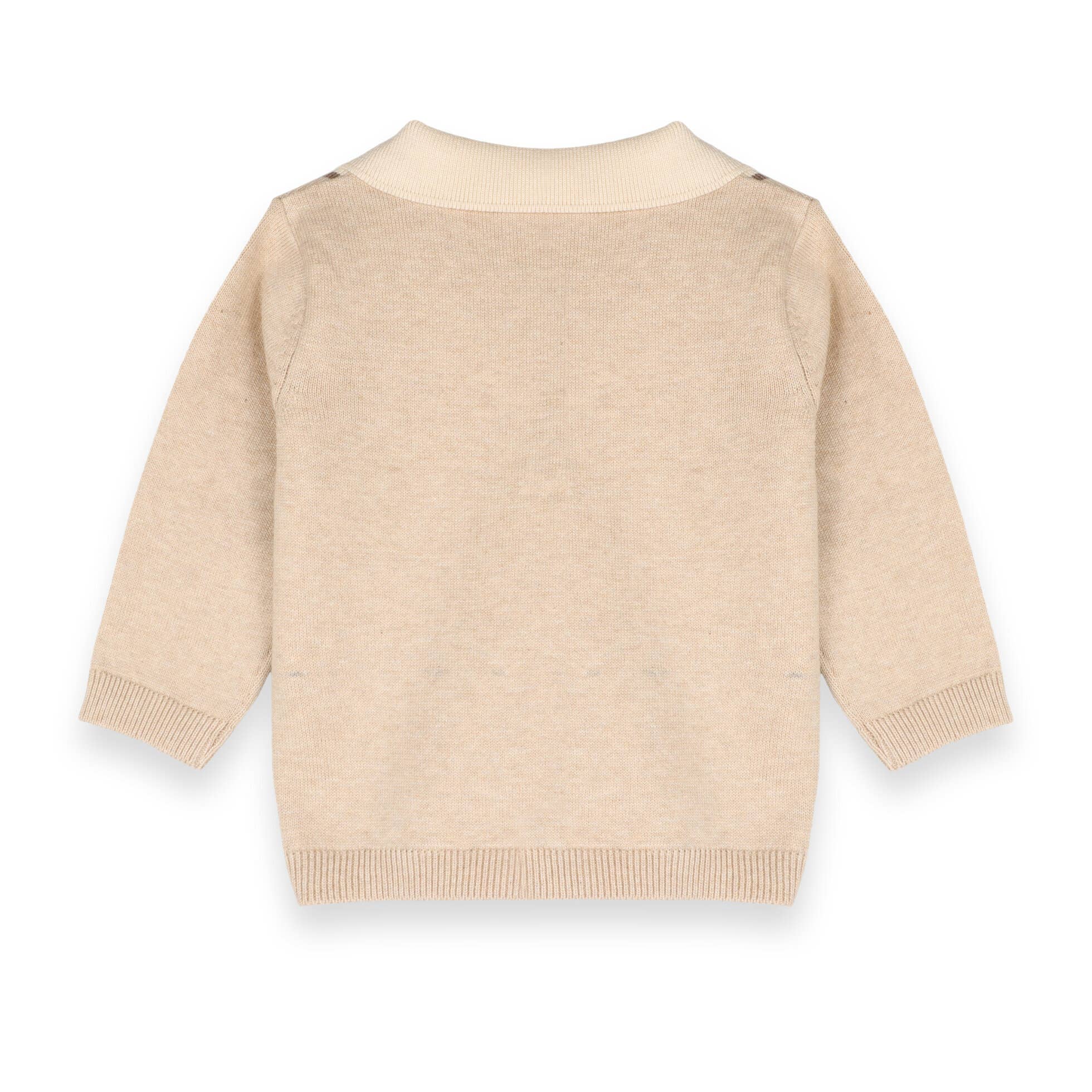Chiné Avoine/Naturel Ensemble classique en maille polo rayé pour bébé : pull et pantalon (bio) en vente sur Faire3