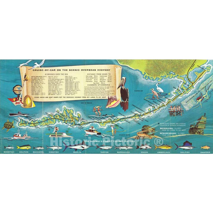 Historic Treasure Map Of Florida Keys & Key West, C1960 for wholesale by Historic Pictoric