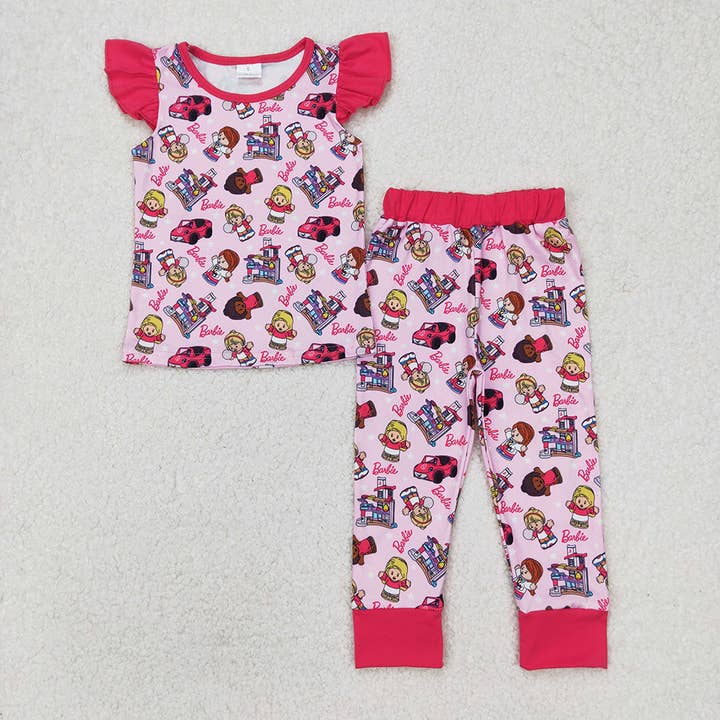 Baby Girls Doll Pink Top Pants Pajamas Clothes Sets for wholesale by Aier Wholesale