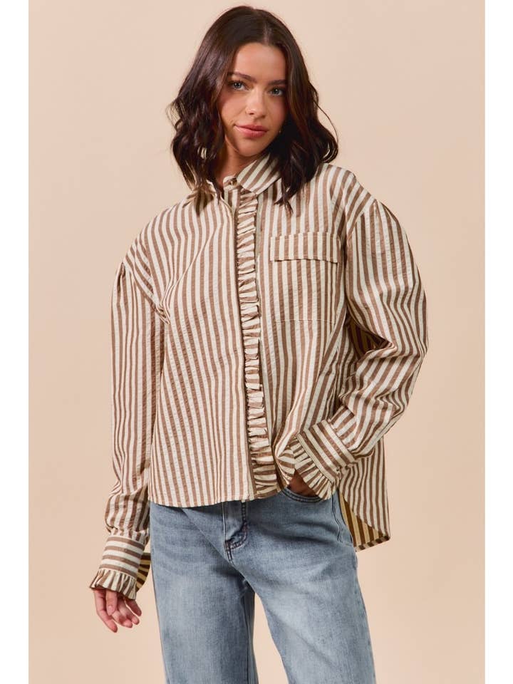 Stripe Ruffled Buttondown Shirts Blouse Top and other Purchase Wholesale linen button down shirt. Free Returns & Net 60 Terms on Faire trending on Faire.