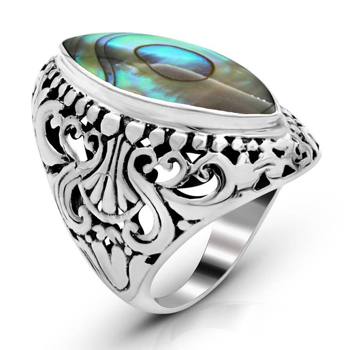 Balinese Artisan 925 Sterling Silver Ring with Abalone Shell for wholesale by Damai Designs