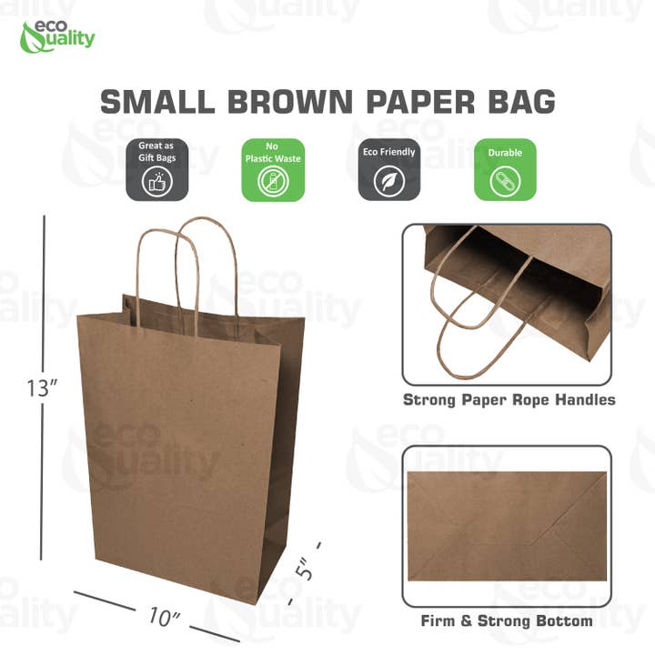 EcoQuality - Wholesale Gift Bag - 10x5x13 Medium Kraft Paper Gift Bags w/Twine Handles Brown