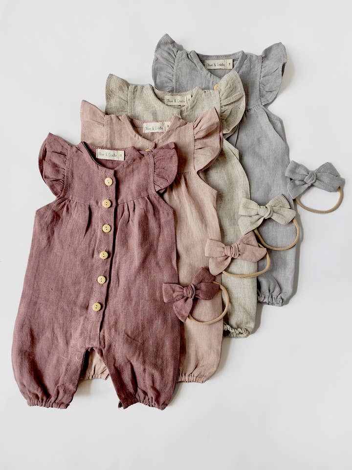OLIVE & CRADLE - Wholesale Jumpsuit - Baby - Baby girl Linen button bubble Jumper | Jennifer Romper II