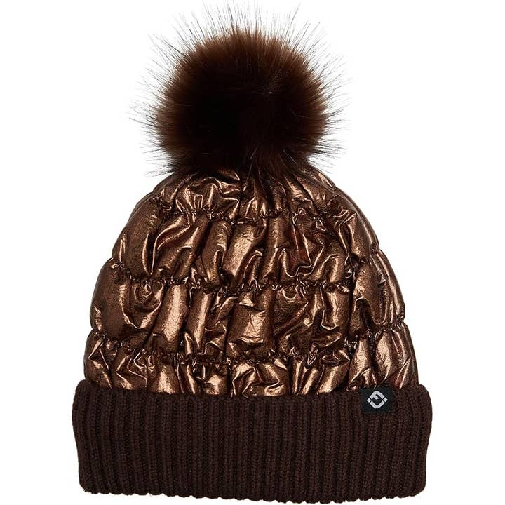 Funky Junque - Wholesale Beanie - Women's - Puffer Faux Fur Pom Beanie - Bronze