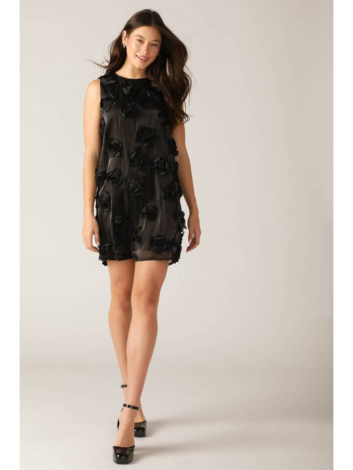 Black A rosette applique woven mini dress - ID22071 for wholesale on Faire5