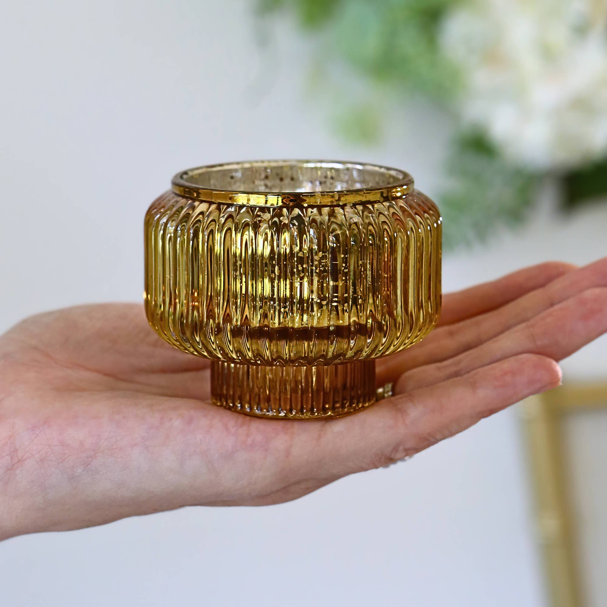 Kate Aspen - Vendita all'ingrosso Portacandele - Portacandele in vetro dorato scanalato 2 in 1 per candele a stelo (set di 4)6