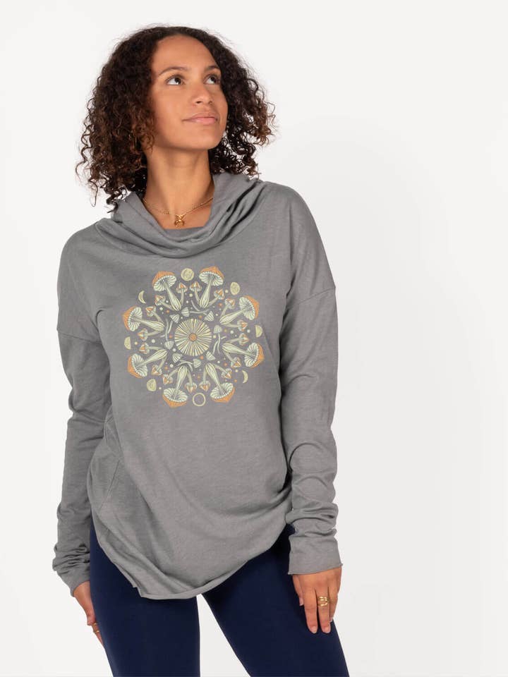 Mushroom Mandala Cowl Yoga Hoody for wholesale by Soul Flower