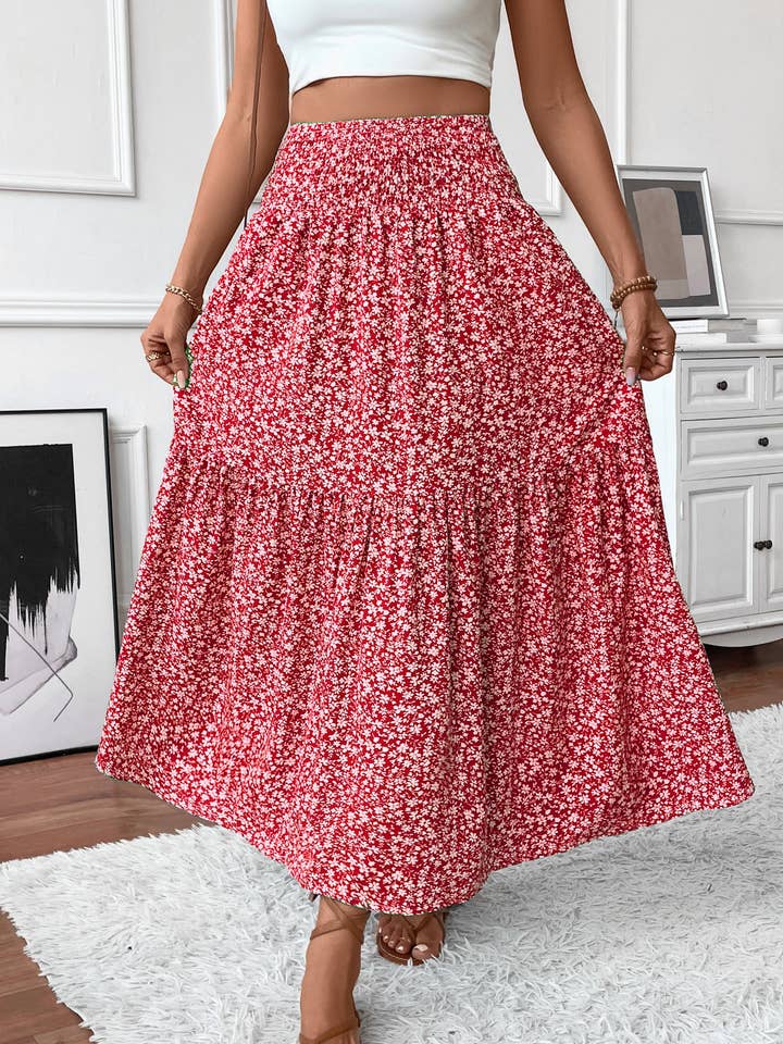 Rosa Clothing - Wholesale Skirt - Women's - Ditsy Floral Smocked Waist A-Line Skirt19