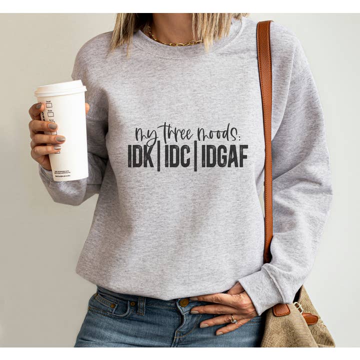 Trendznmore - Wholesale Graphic Sweatshirt - Women's - My Three Moods Funny Crewneck Graphic Sweatshirt