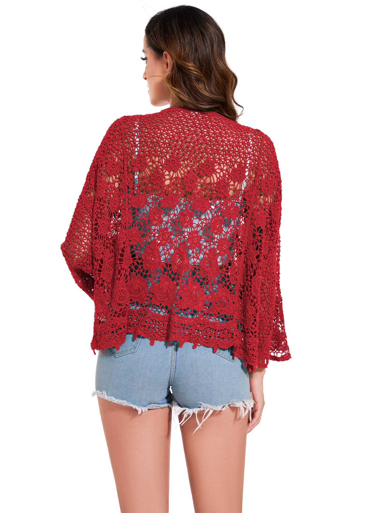 Anna Kaci Wholesale - Wholesale Kimono - Women's - Womens Short Embroidered Lace Kimono Crop Cardigan Half43