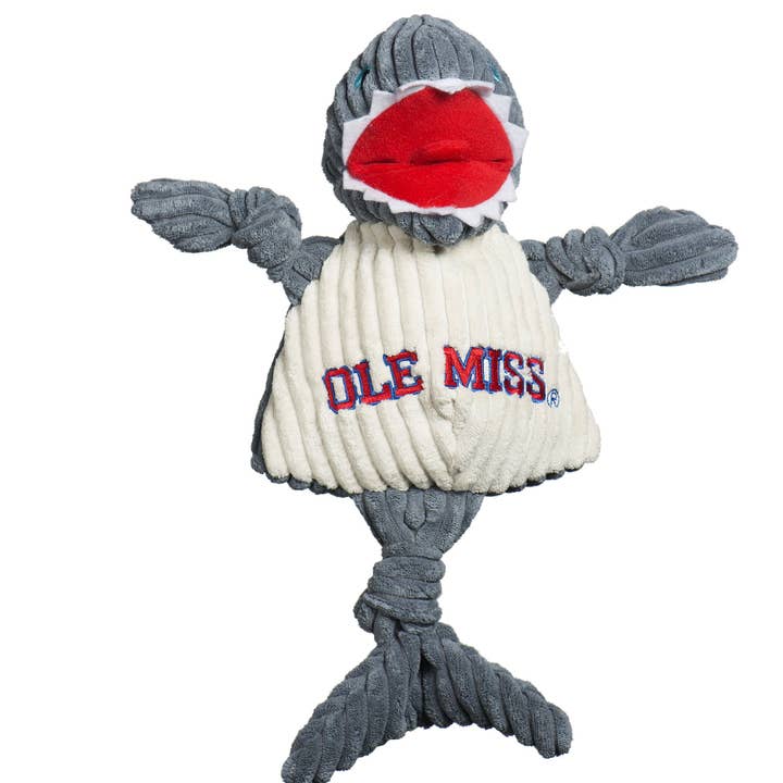 HuggleGroup - Wholesale Pet Plush Toy - Dog - Ole Miss, Tony Land Shark Knottie® Plush Dog Toy