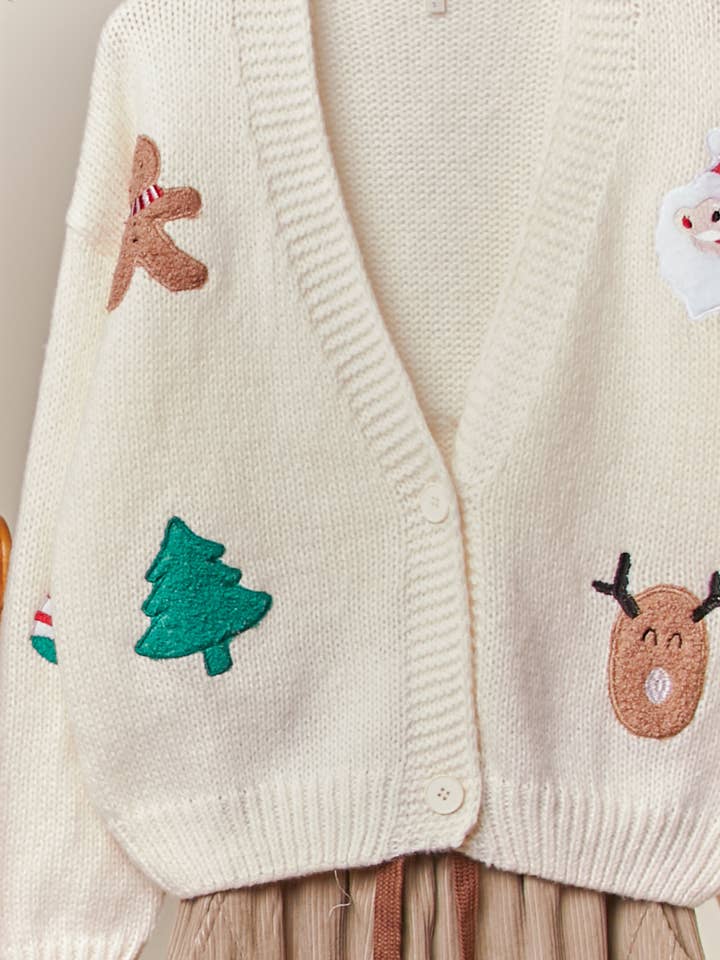 Ivory Christmas Patch Cardigan for wholesale on Faire4