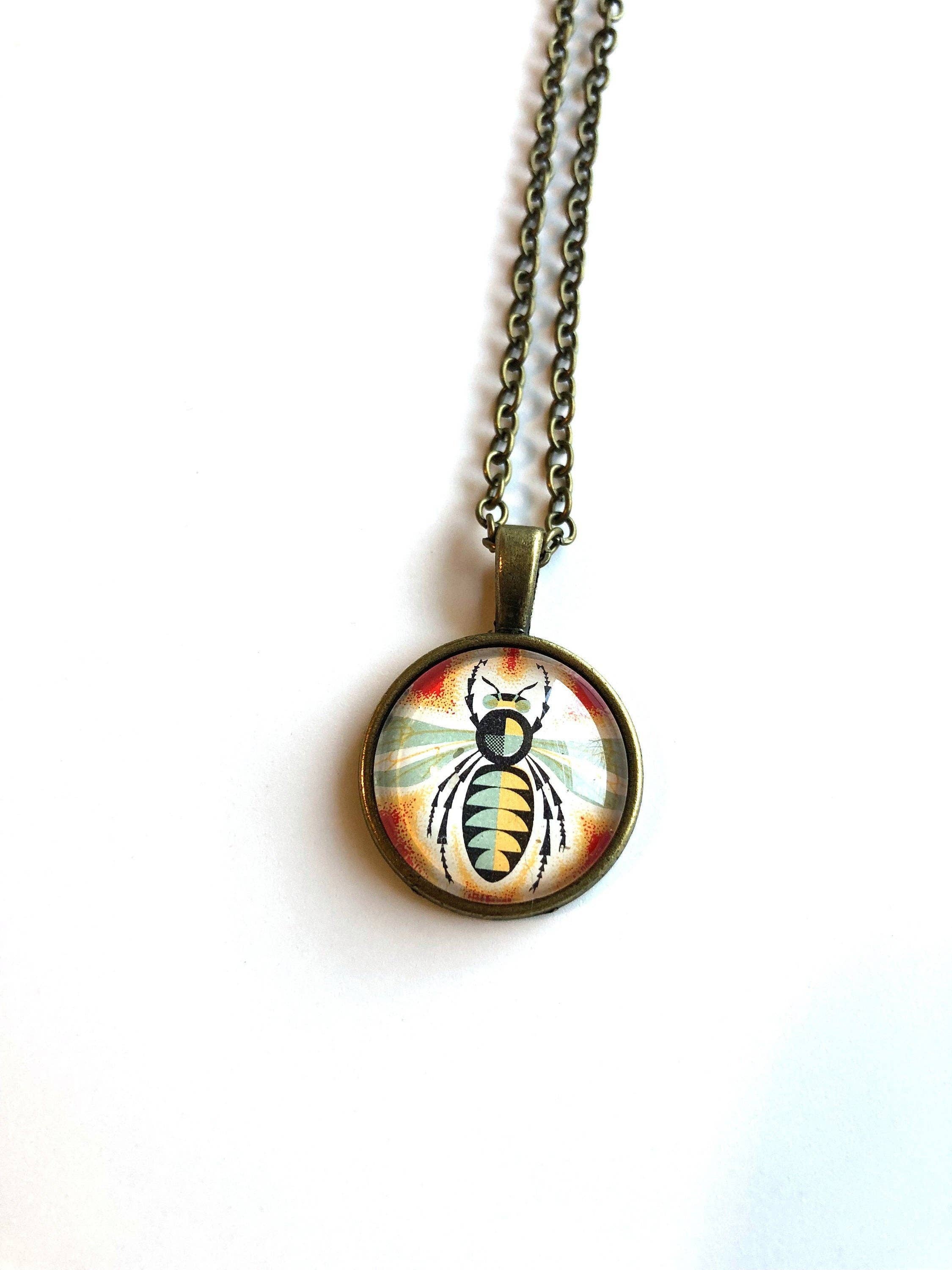 Postage Stamp Jewelry - Wholesale Pendant/Charm Necklace - 1963 Romanian Honey Bee Stamp - Postage Stamp Jewelry - Vintage Postage Stamp Necklace - Antique Bronze0