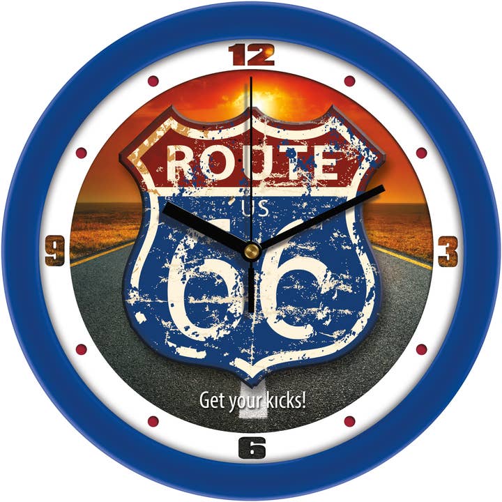 Route-66 Retro Wall Clock for wholesale by Sun Time