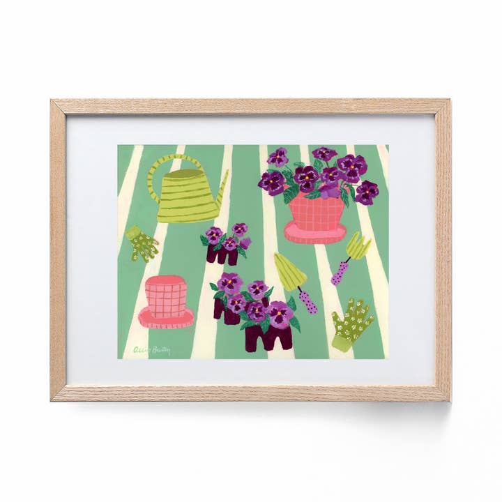 Allie Burton Art - Wholesale Art Print - “Potting Pansies” Horizontal Canvas Print