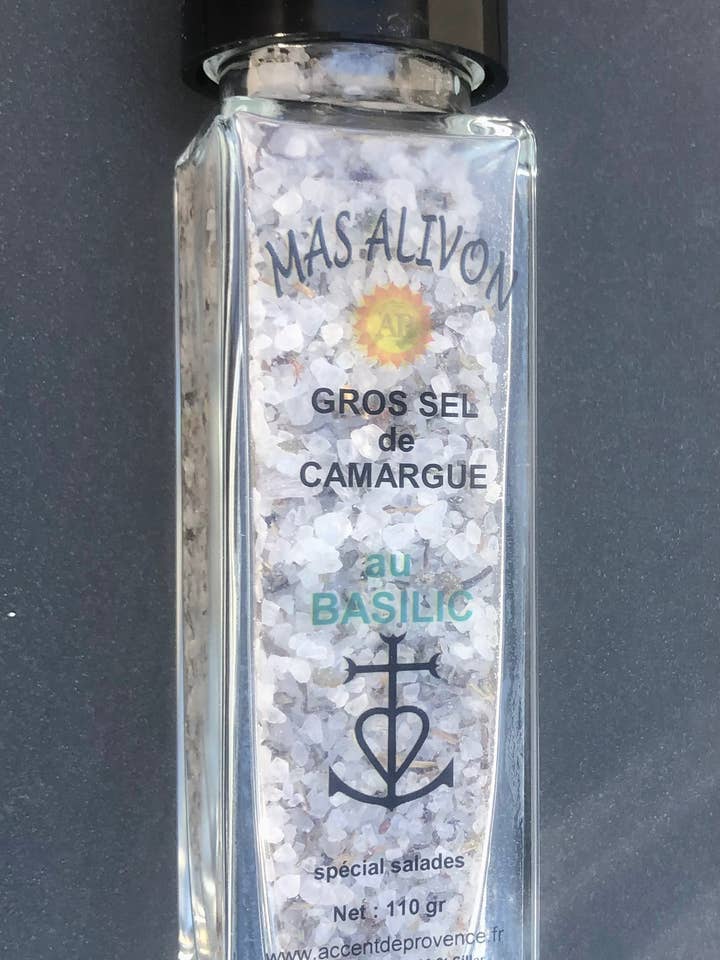 SALE GROSSO AL BASILICO DELLA CAMARGUE MACINATO 100GR per la vendita all'ingrosso da parte di ACCENT DE PROVENCE