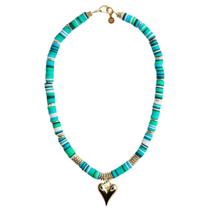 Melon Necklace in Greens with Heart for wholesale by Catherine Page Jewelry