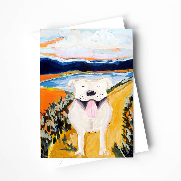Happy Dog Greeting Card  for wholesale by Kaley Alie Art