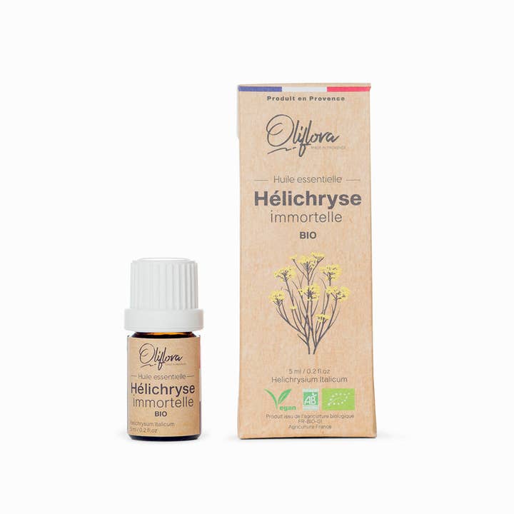 Olio essenziale biologico di elicriso italiano (immortelle) per la vendita all'ingrosso da parte di Oliflora