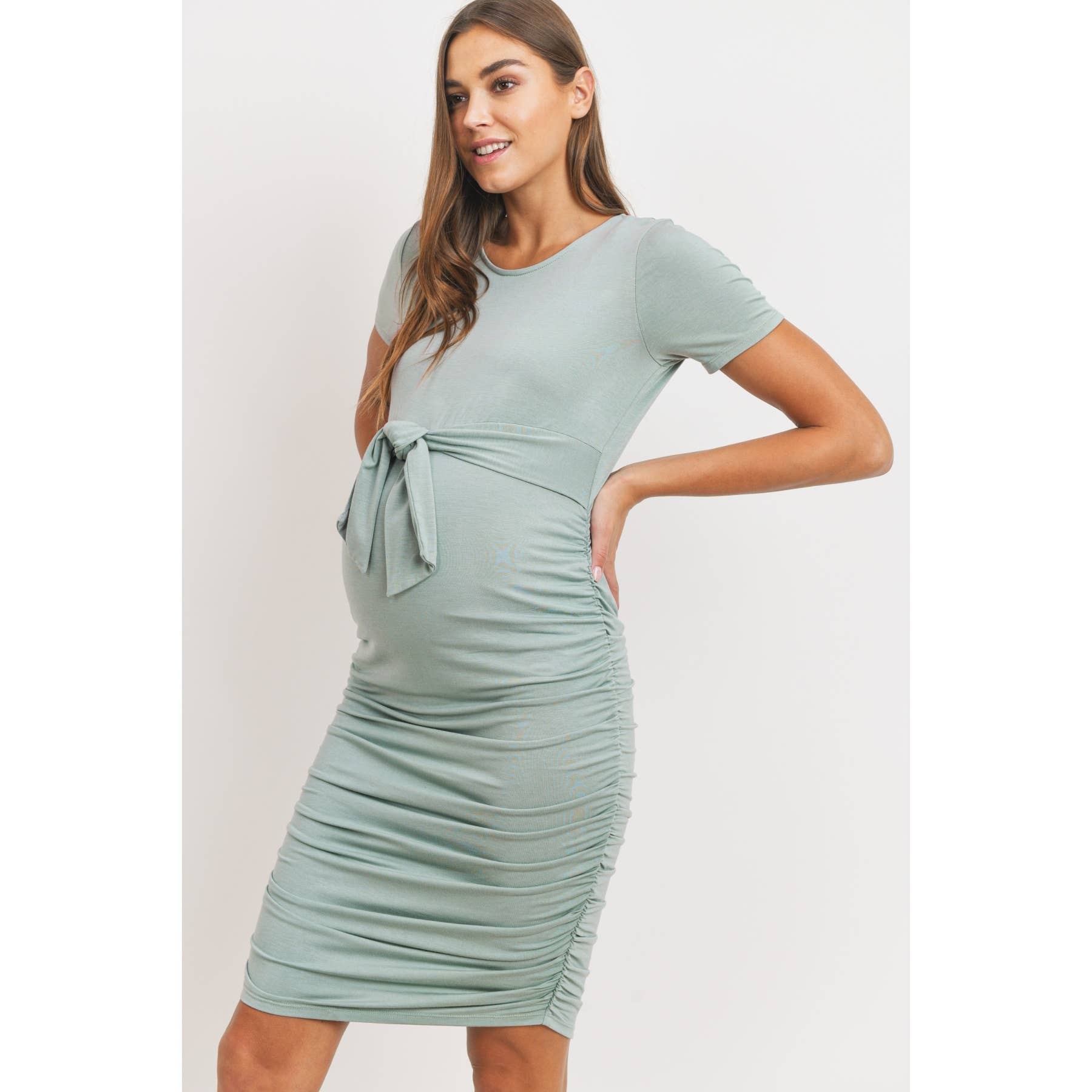 Hello Miz - Wholesale Jurk - Zwangerschap - Zwangerschapsjurk met strikceintuur en korte mouwen met ruches14