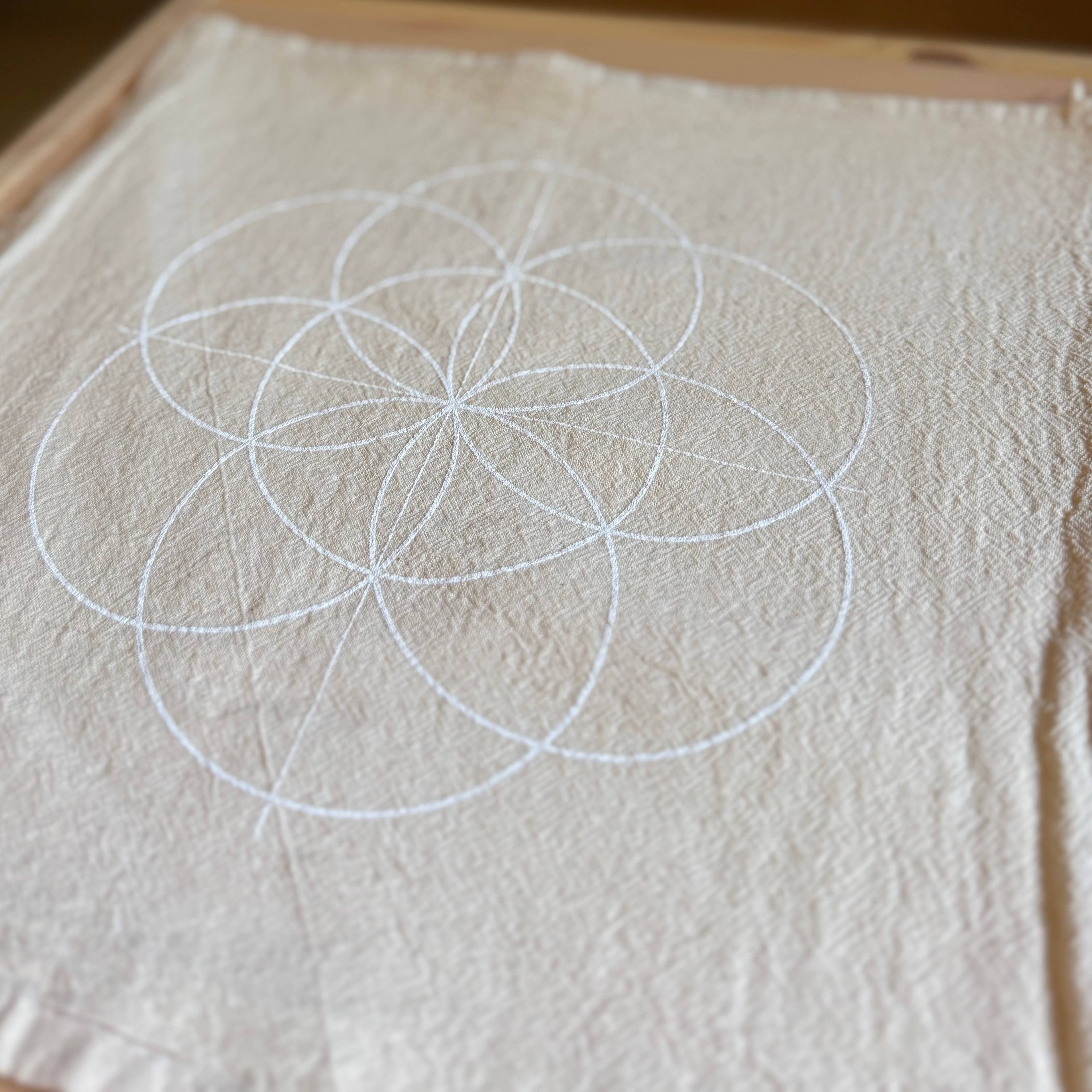 Crystal Grids - Wholesale Meditation Supplies - Seed of Life white ink, Crystal Grid Cloth, Alter Cloth4