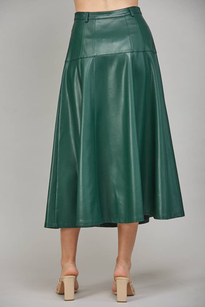FATE - Wholesale Skirt - Women's - FAUX LEATHER BUTTON FRONT A-LINE MIDI SKIRT FS550294