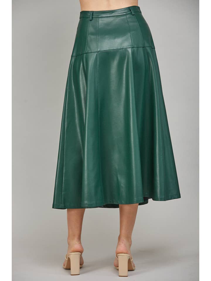 FATE - Wholesale Skirt - Women's - FAUX LEATHER BUTTON FRONT A-LINE MIDI SKIRT FS550294