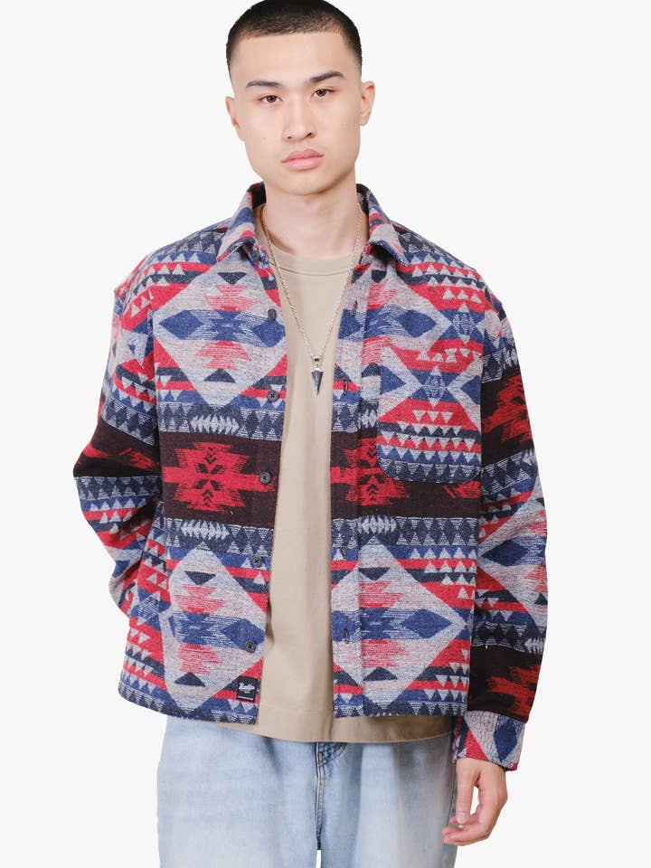 Boxy Native Diamond Stripe Jacquard Shacket for wholesale by Brooklyn Cloth