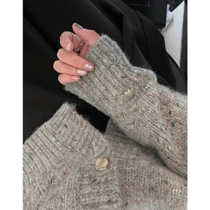 Vintage Floral Grey Knit Cardigan Chic for Petite Styles for wholesale on Faire1