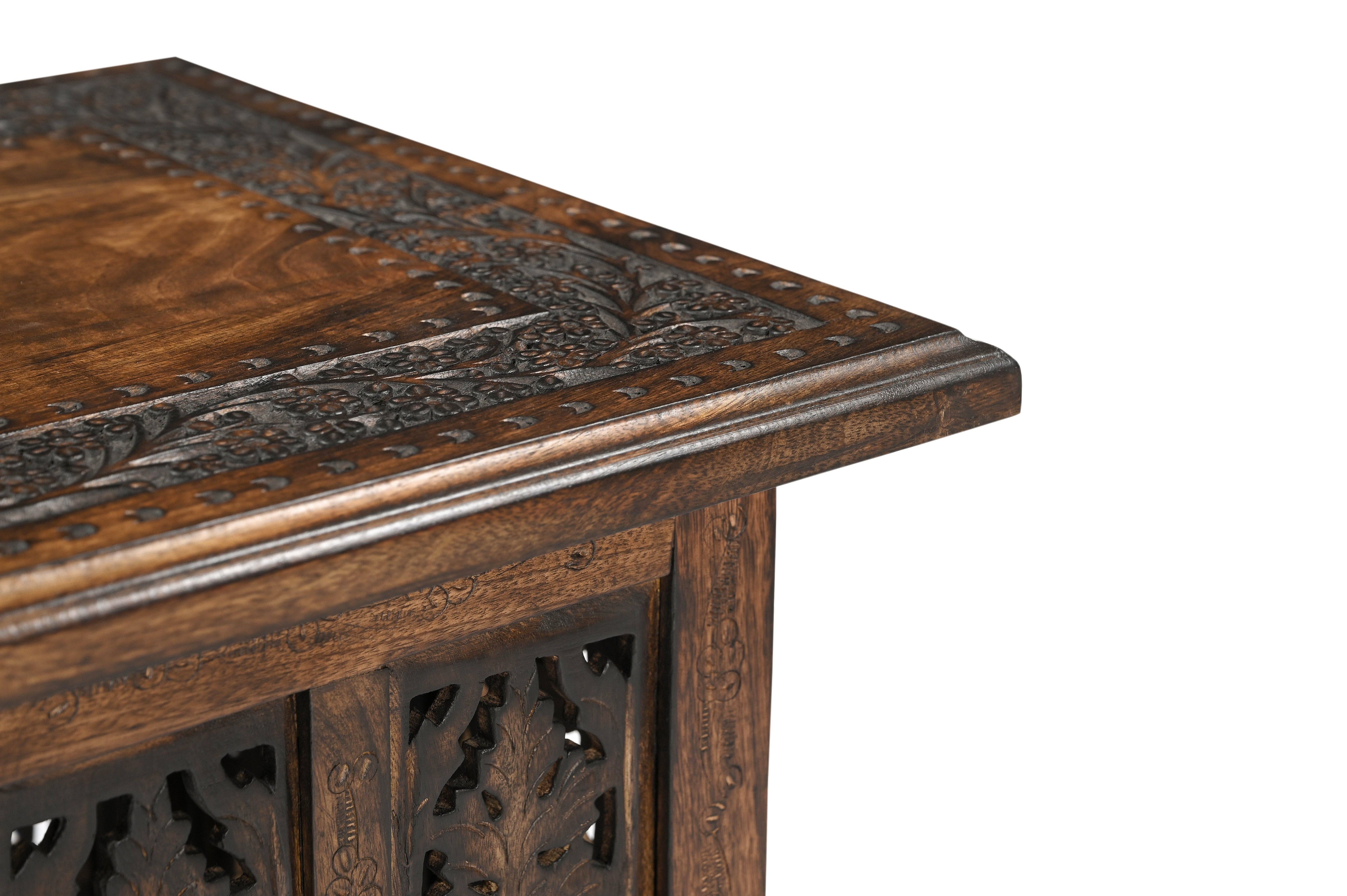 iAnanas - Wholesale Coffee Table - Vintage Solid Mango Wood Coffee Table - Handmade Wooden Coffee Table with Carved Details, Brown Finish, Decorative and Sturdy for Living Room - 92 x 45 x 45 cm4
