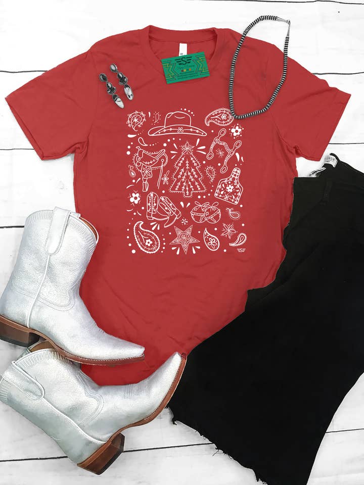 Western Christmas Bandana Tee for wholesale by Flying S Company