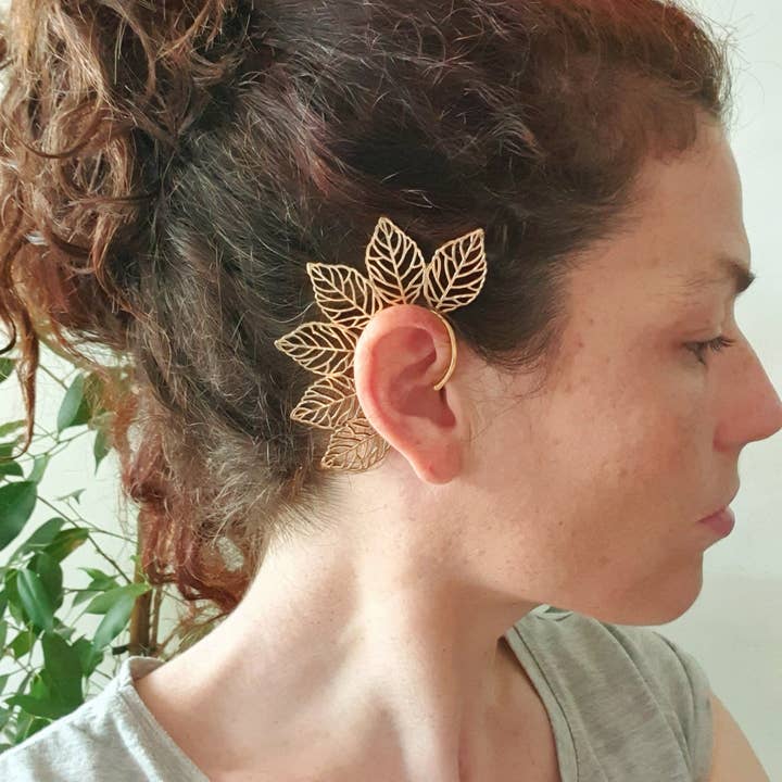 Kaali Boutique – wholesale Cuff/wrap earrings – Ear Cuff Brass Leaf design / Tribal / Boho / Costume / Fancy Dress / Cosplay / Festival Jewellery / Indian /7