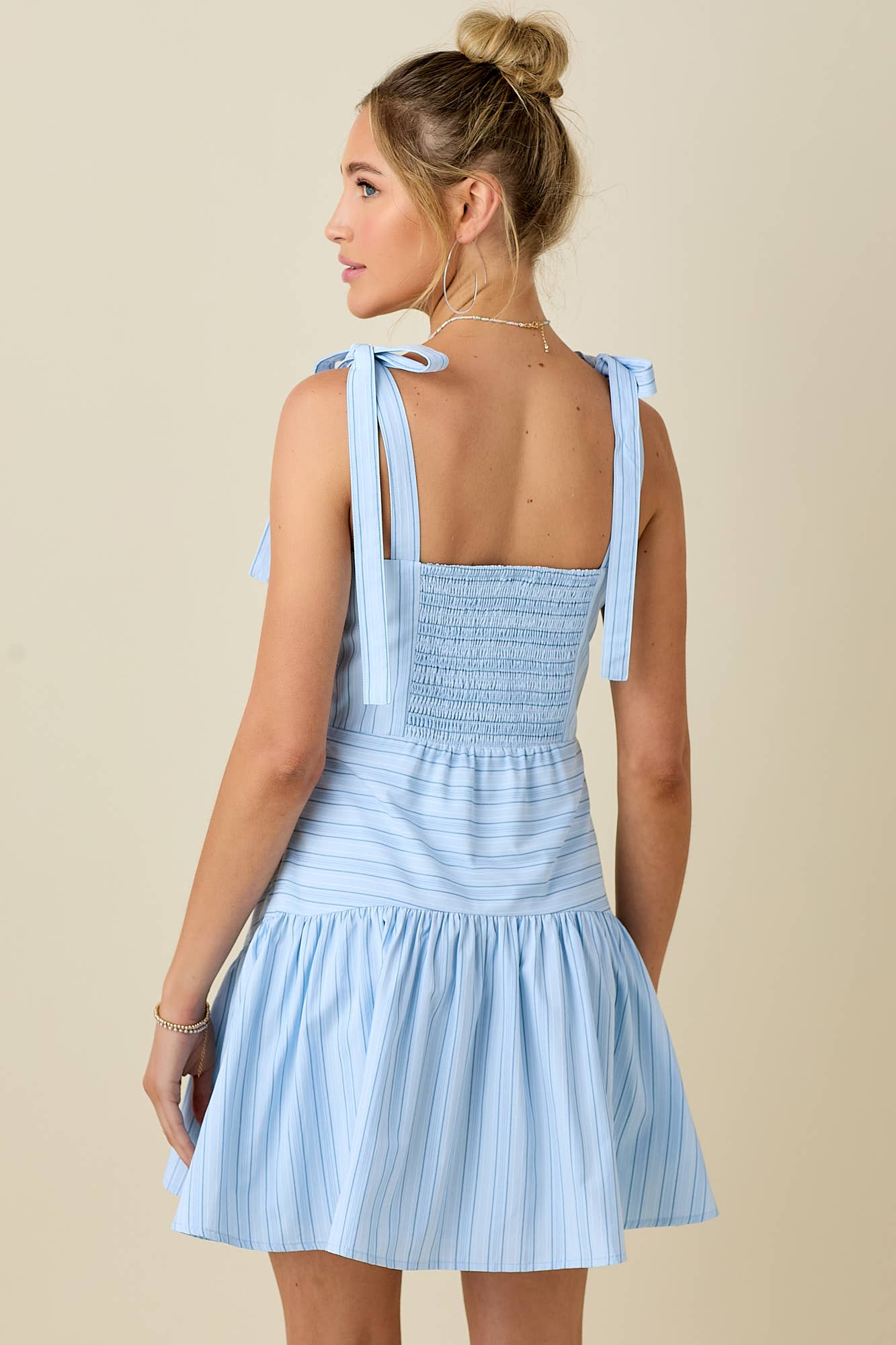 SKY BLUE Irregular striped bustier dress with tie shoulder straps  for wholesale on Faire14