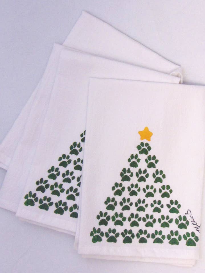 Limited Edition Watercolor Green Paw Tree Flour Sac Napkins for wholesale by Lowcountry Linens