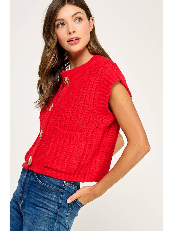 Miss Love - Wholesale Sweater Vest - Women's - CHUNKY KNIT BUTTON-FRONT VEST TOP14