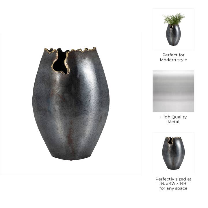 Sagebrook Home - Wholesale Vase - Black 14 in. Metal Round Modern Ombre Chipped Vase