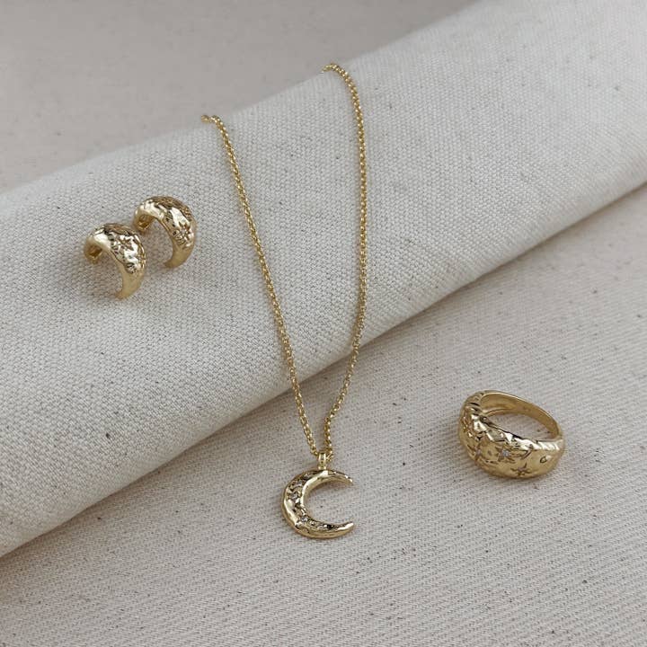 GoldFi - Wholesale Hoop Earrings - Hammered Crescent Moon Earrings